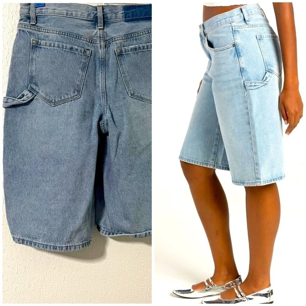 RSQ Vintage Y2K Baggy Jorts Bermuda Denim Cargo Carpenter Shorts Sz 25 EUC